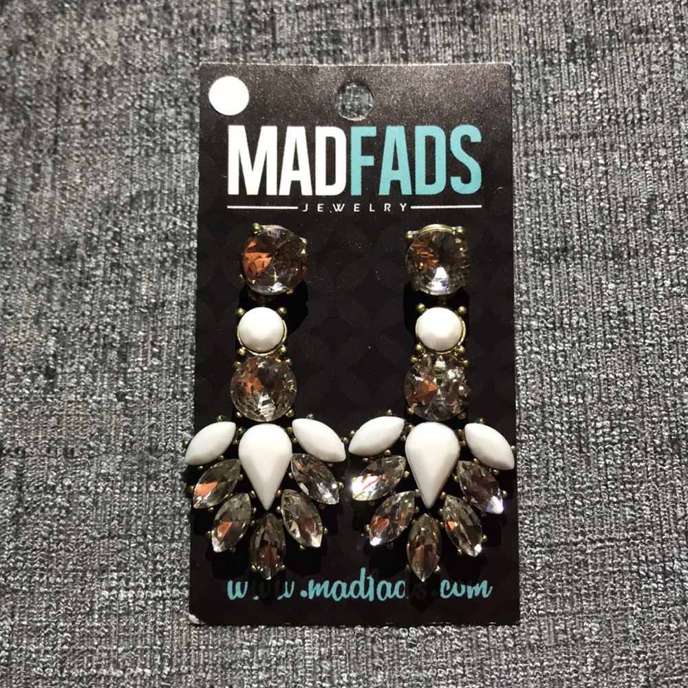 White & Cubic Zirconia Drop Costume Earrings